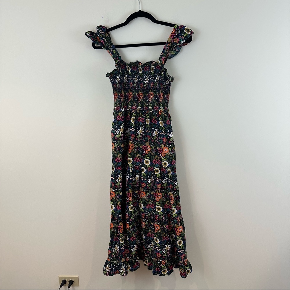 Evelyn and Annie Floral Sleeveless Midi Nap Dress Style Ruched Bodice XS